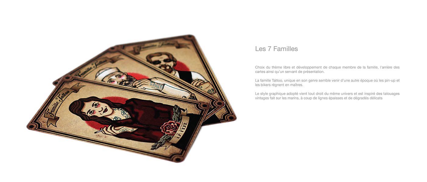 cards Playing Cards deck game 7 familles tattoo ILLUSTRATION  vintage old school