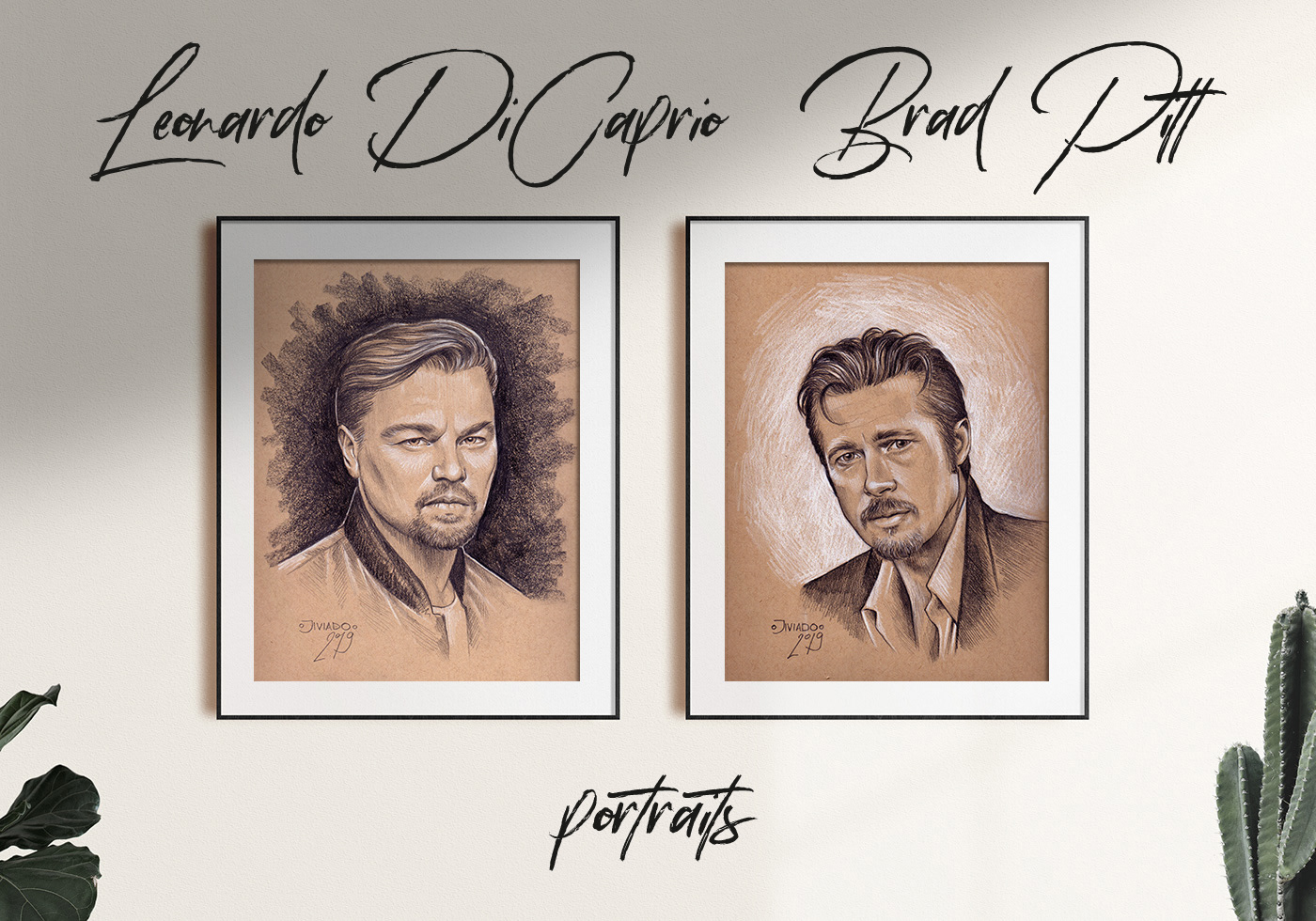 Brad Pitt leonardo dicaprio Fan Art portraits Pencil Art Pencil portraits pencil jiviado Tarantino
