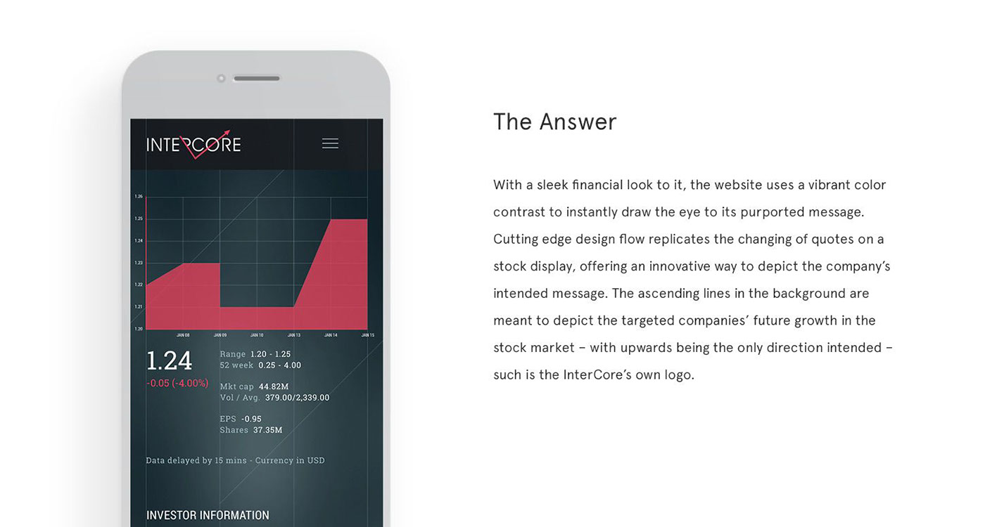 Intercore Icor grid blue red stock market Website interactive Montreal Web fullscreen business Awards iphone