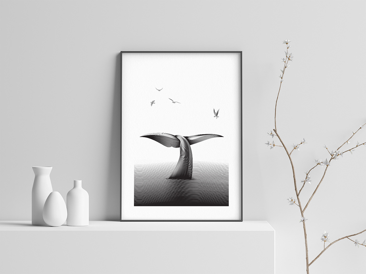 Moby Dick Whale ILLUSTRATION  art poster print moire