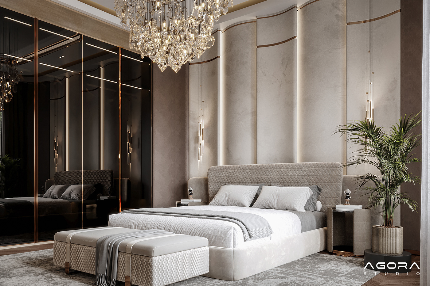 Interior Render visualization vray SketchUP archviz corona luxury bedroom 3ds max