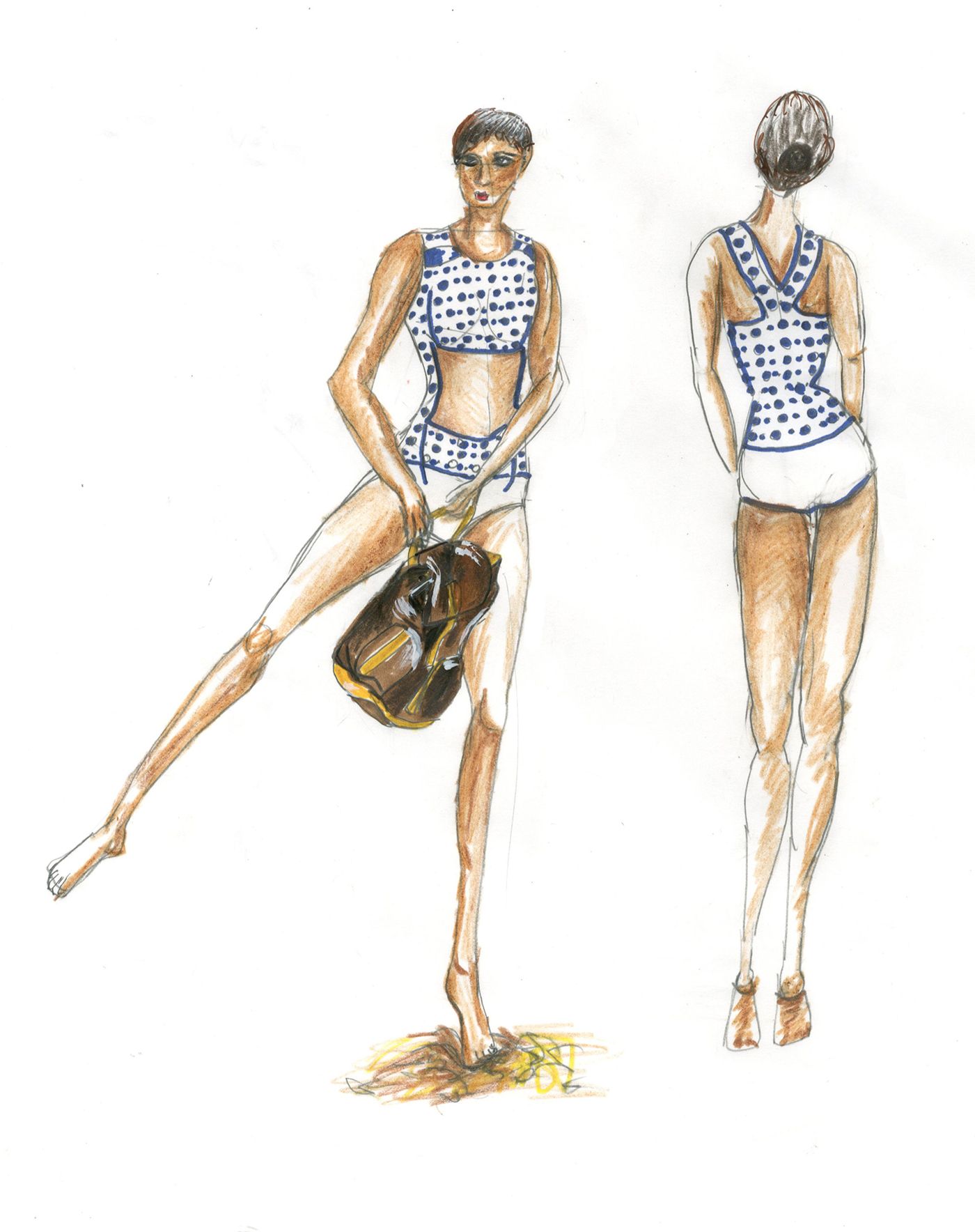 fashion illustration swimwear day dress watercolor