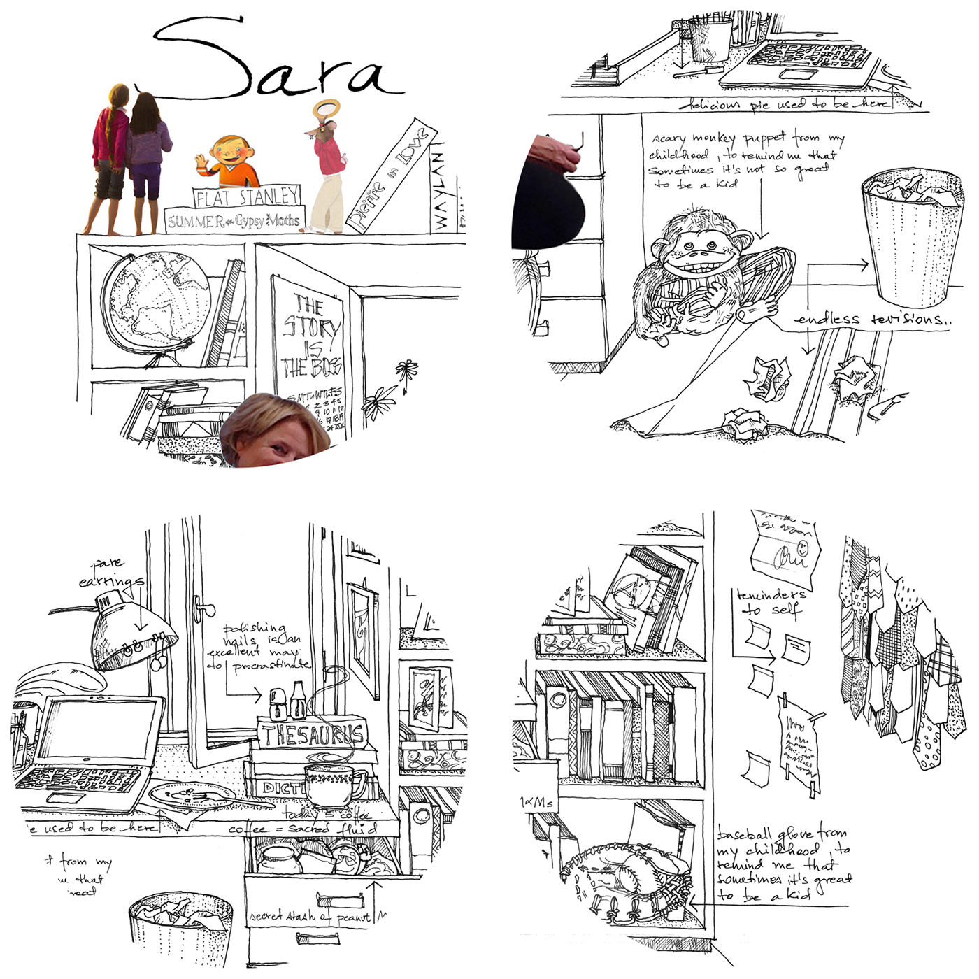 Website sara pennypacker ink scene landing page homepage collage room