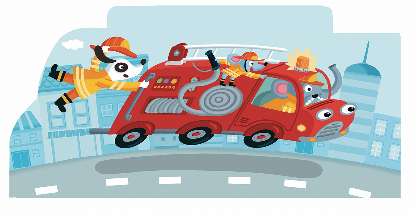 animals car Character children illustration children's book fire engine ILLUSTRATION  Picture book toys vehicles