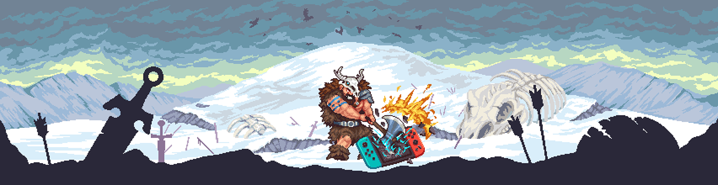 you tube viking Pixel art pixel snow battlefield warrior banner Gaming background