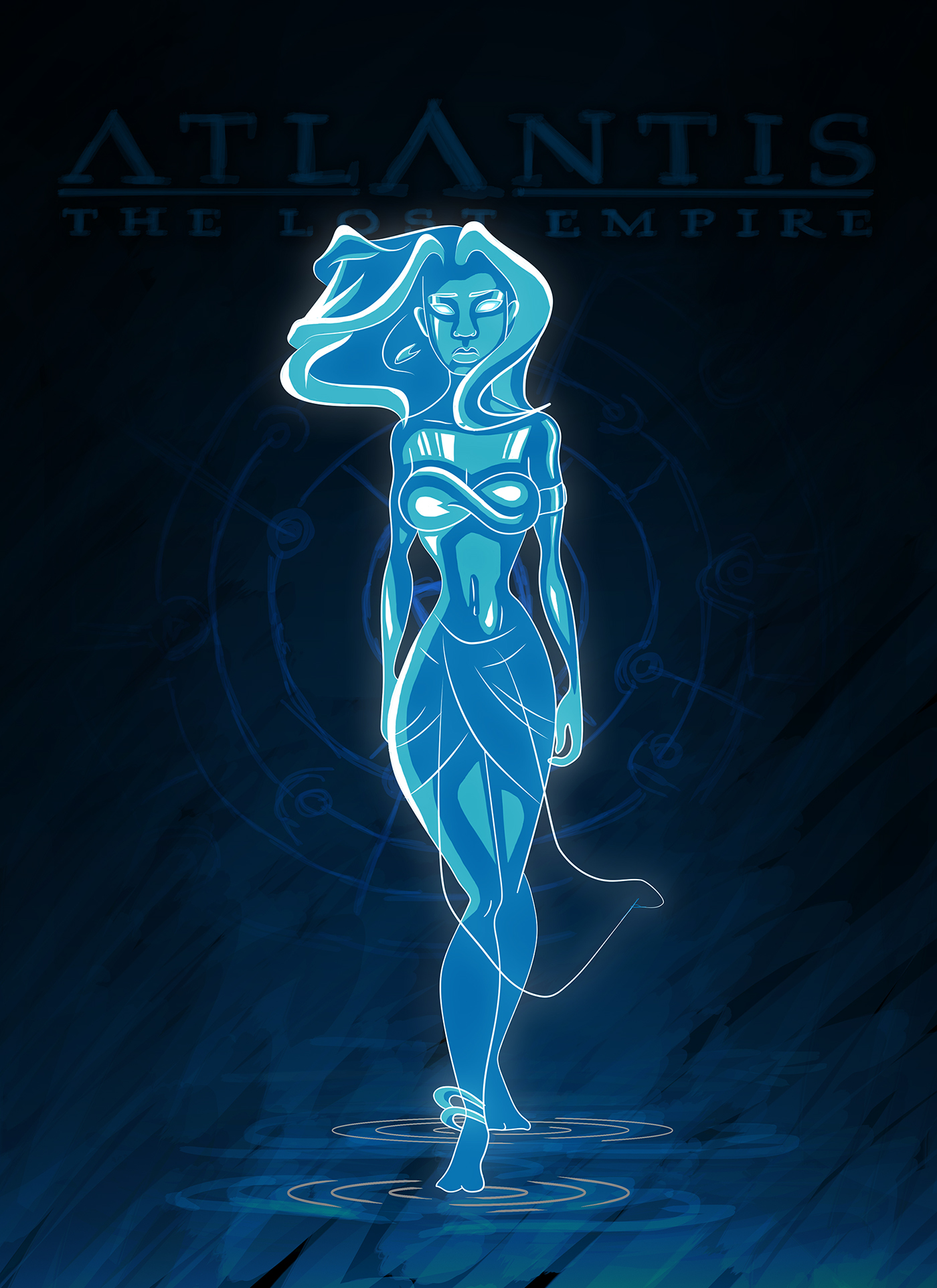 atlantis fanart disney Kida blue Character woman walking on water digital Drawing 