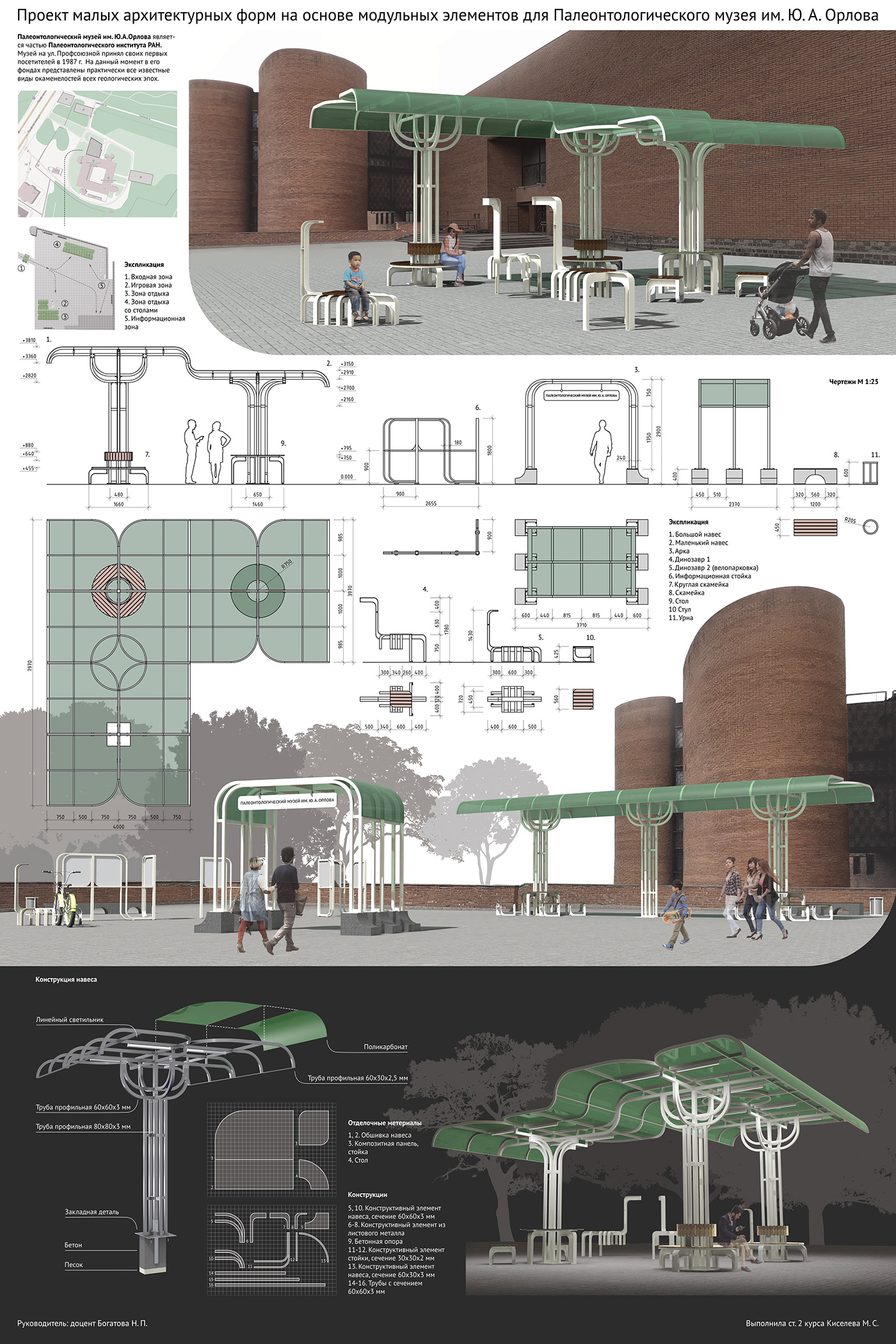 Project of small architectural forms for the paleontological museum