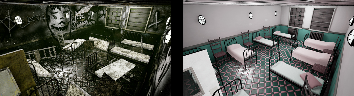 game environment Substance Painter unreal 4 Maya Headus Uv layout abandon asylum insane asylum Before and After game Video Games SCAD ITGM