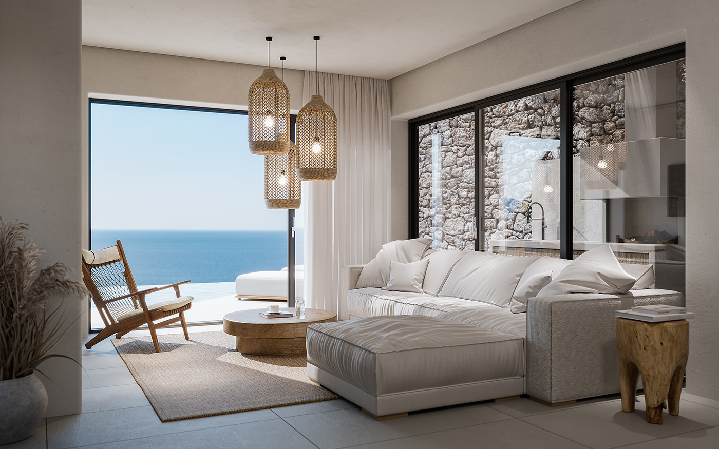 3ds max architecture corona design Greece Interior Pool Villa visualisation