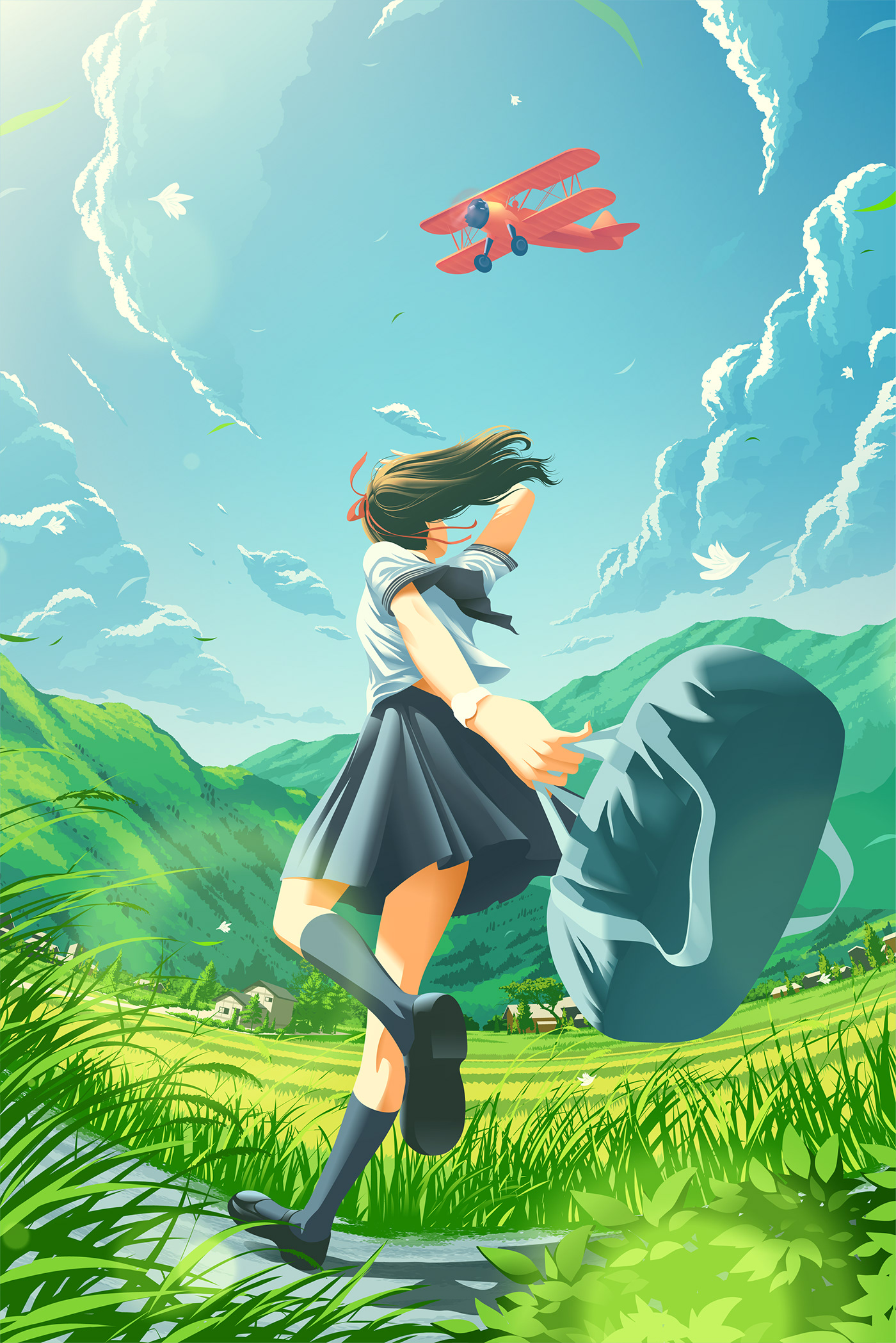 anime countryside girl High School japan japanese Nature peaceful student zeppelin