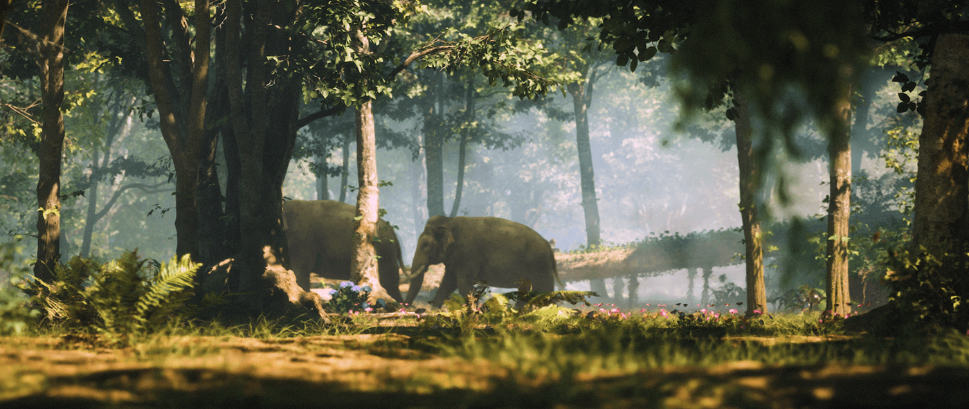 immersive Experience Unreal ecosystem forest animals CGI 3D billboard jumgle