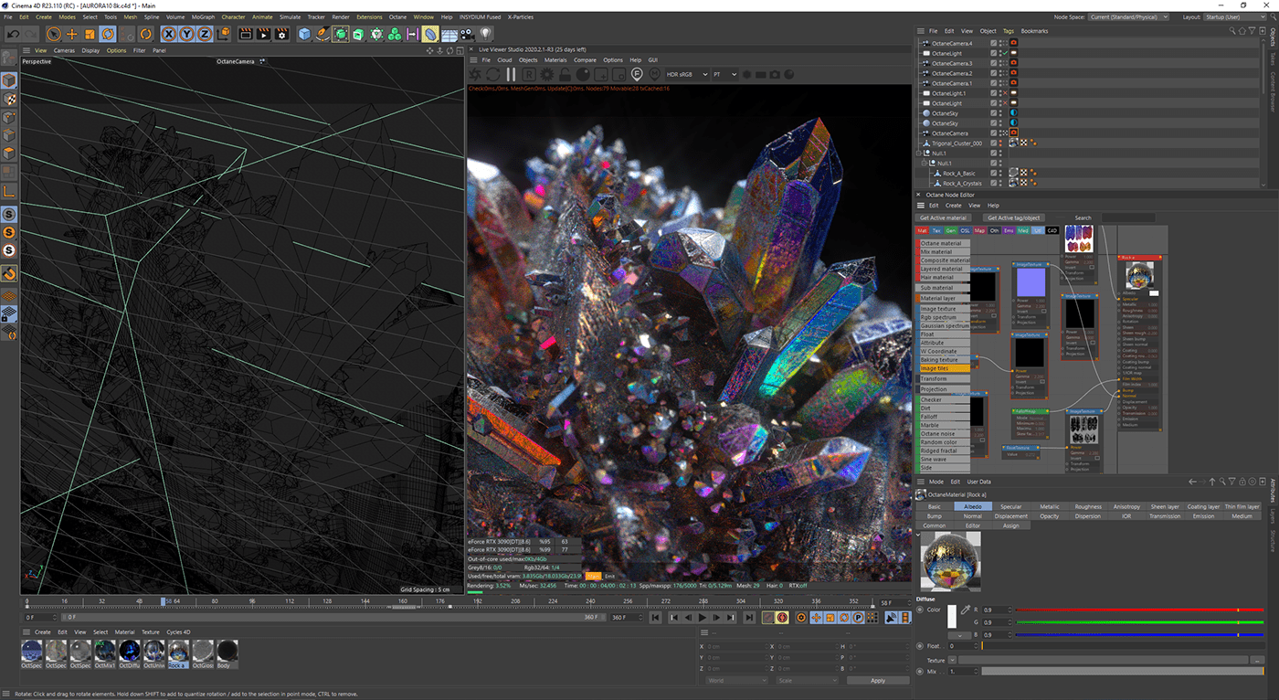 3D abstract animation  crystals Digital Art  holographic iridescent loop motion graphics  octane