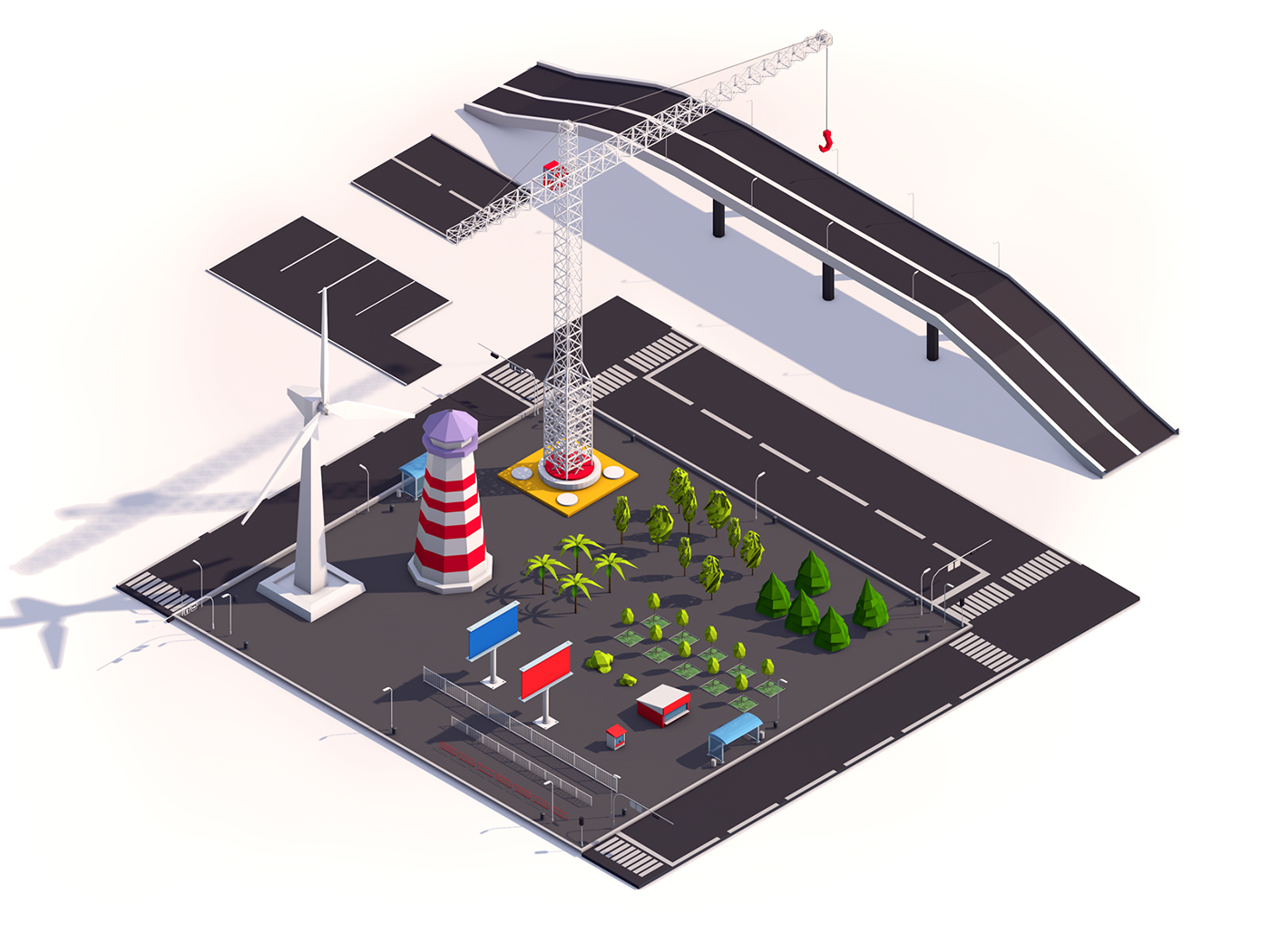 Isometric lowpoly 3D ILLUSTRATION  city buildings game town asset Pack