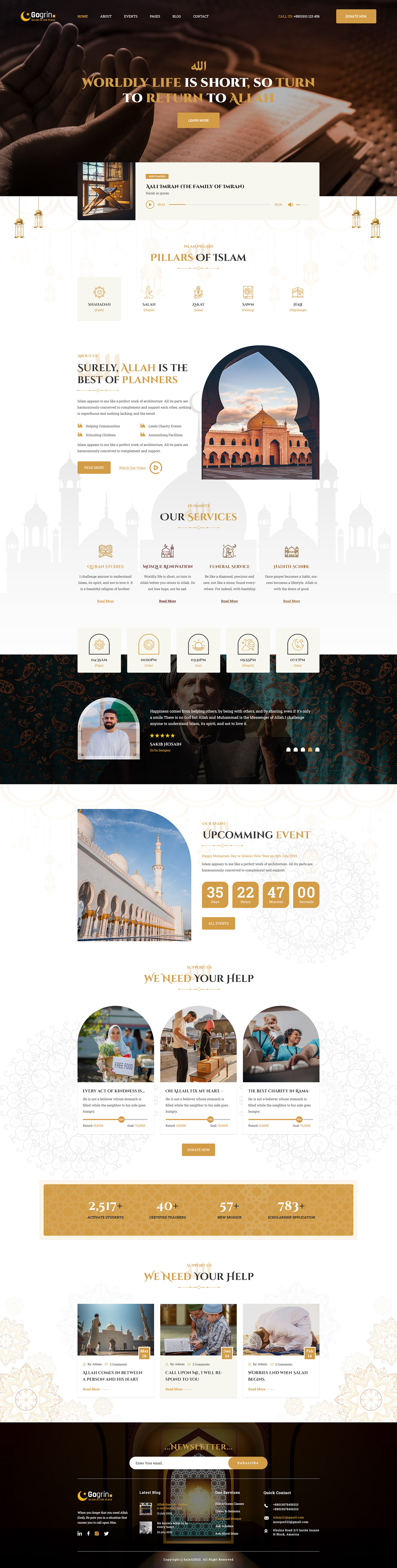 Mosque Design masjid islamic design muslim UI/UX user interface landing page Website Design wordpress Islam Mosque