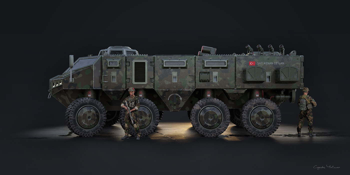 armourred personnel carrier Military Vehicle woodland camo substance painter Unfold3D  