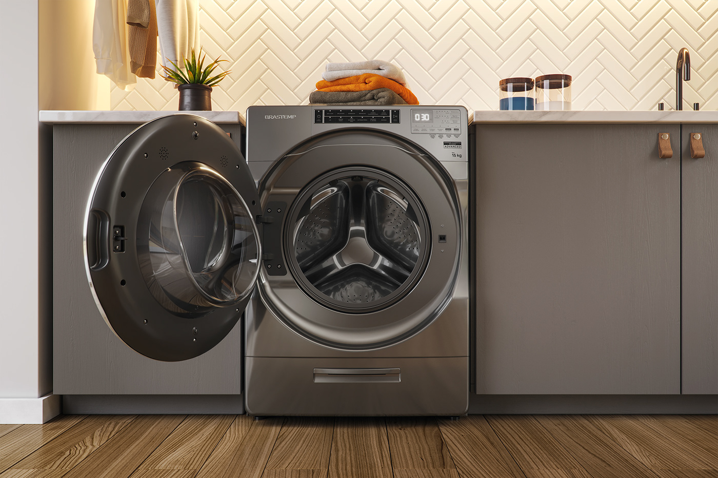 3D animation  brastemp CGI laundry machine Miagui product wash whirlpool