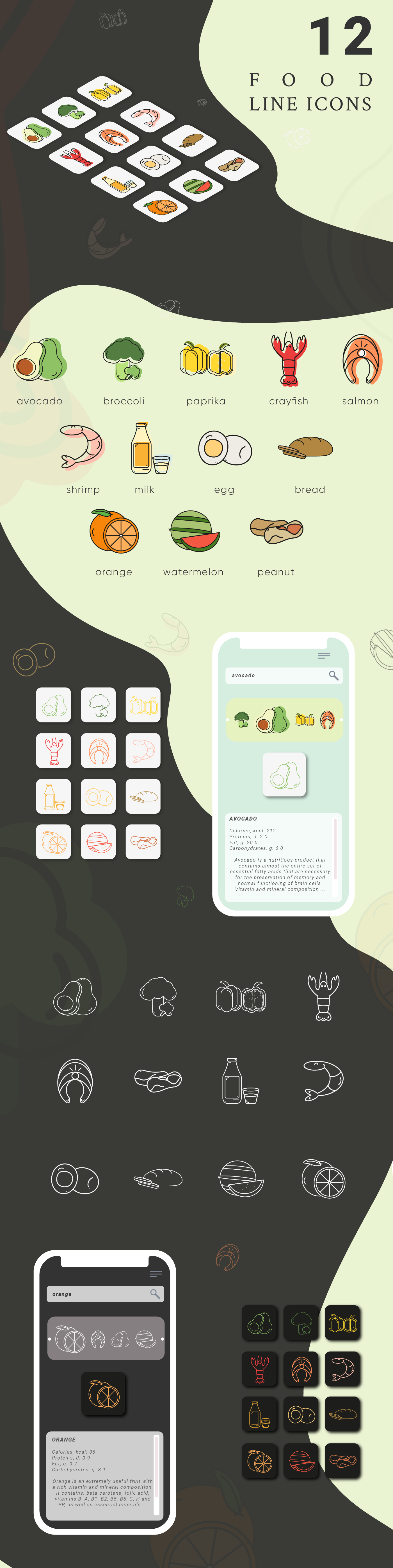 adobe illustrator app Food  foodicons Health icons ILLUSTRATION  line mobile vector