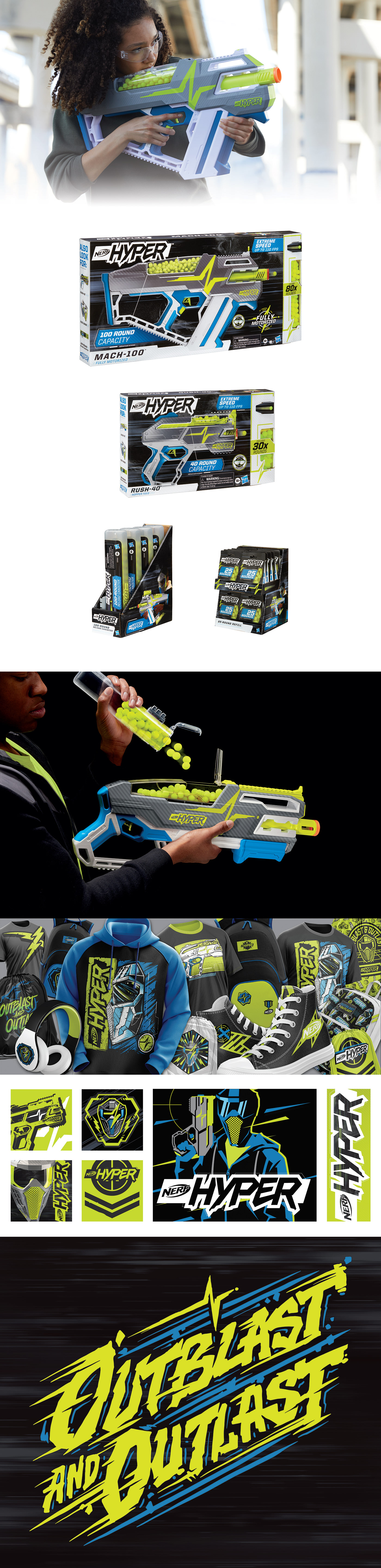 apparel branding  design graphic green hyper nerf Packaging toy