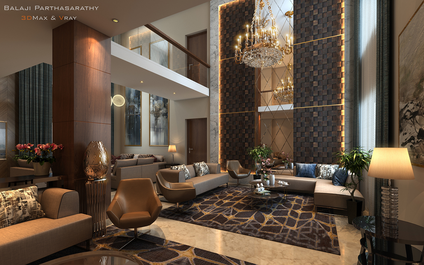 3dmax V-ray photorealistic rendering Love grand architecture living room interior design  animation 