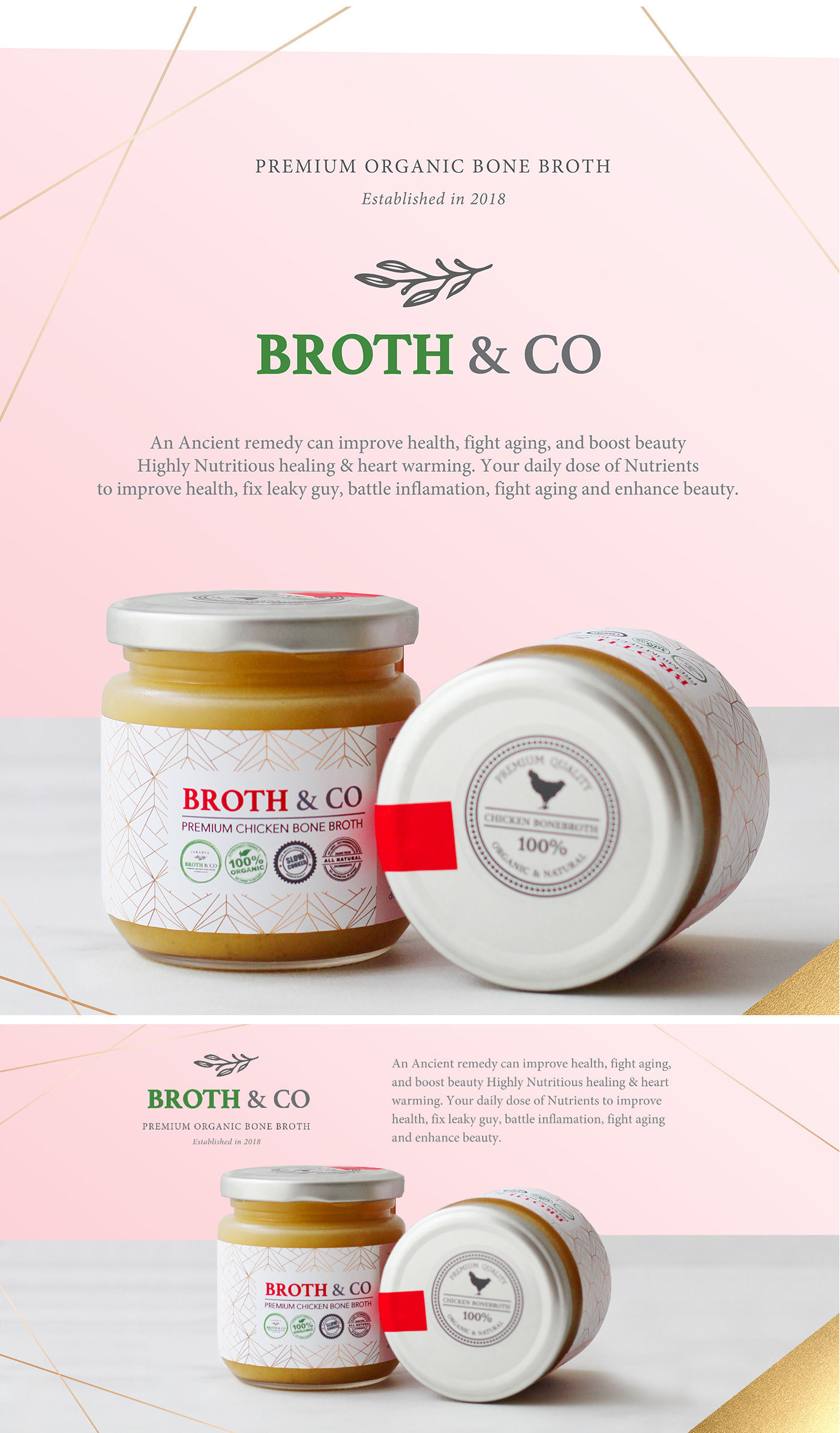 Broth&co Brothandco jakarta Jakarta premium Chicken Broth chicken Bone Broth broth packaging design jar