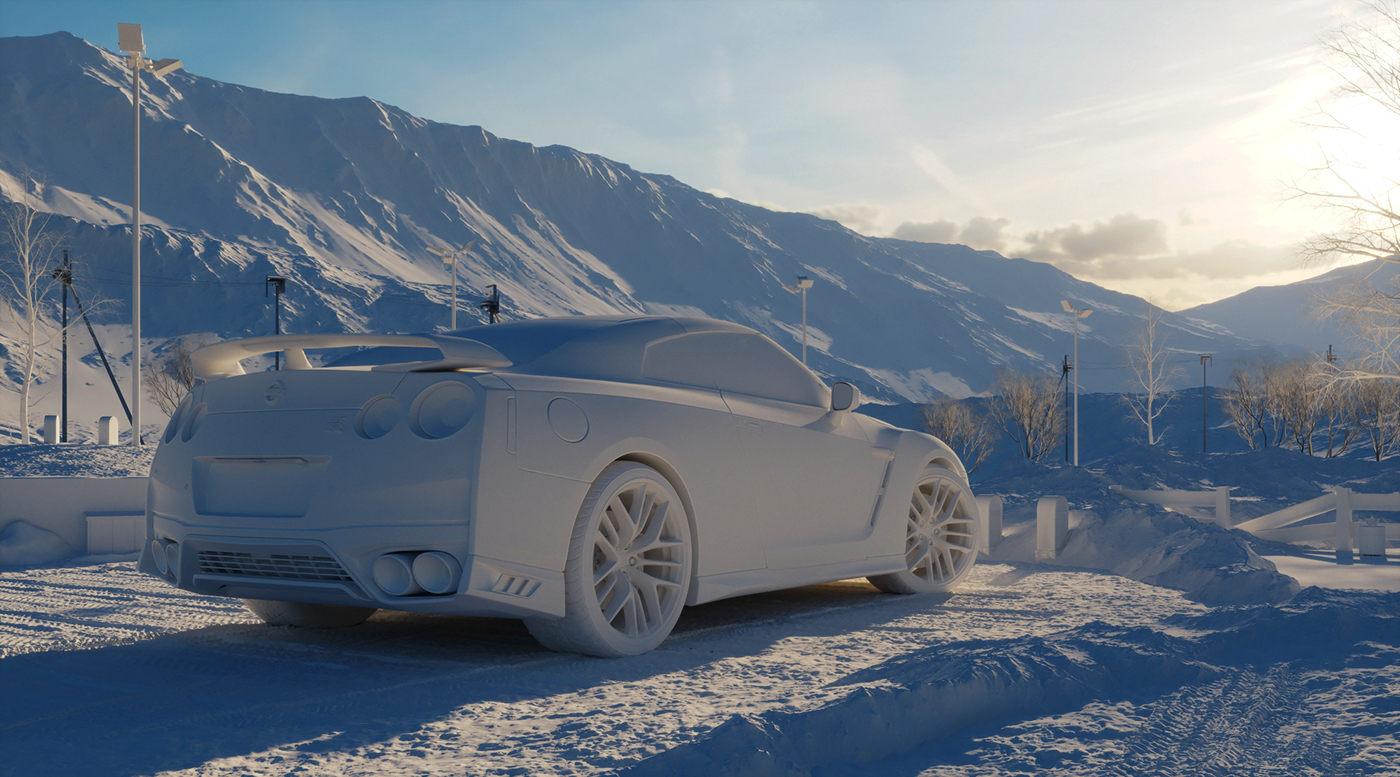 Nissan GTR gt-r snow mountain corona scene Render