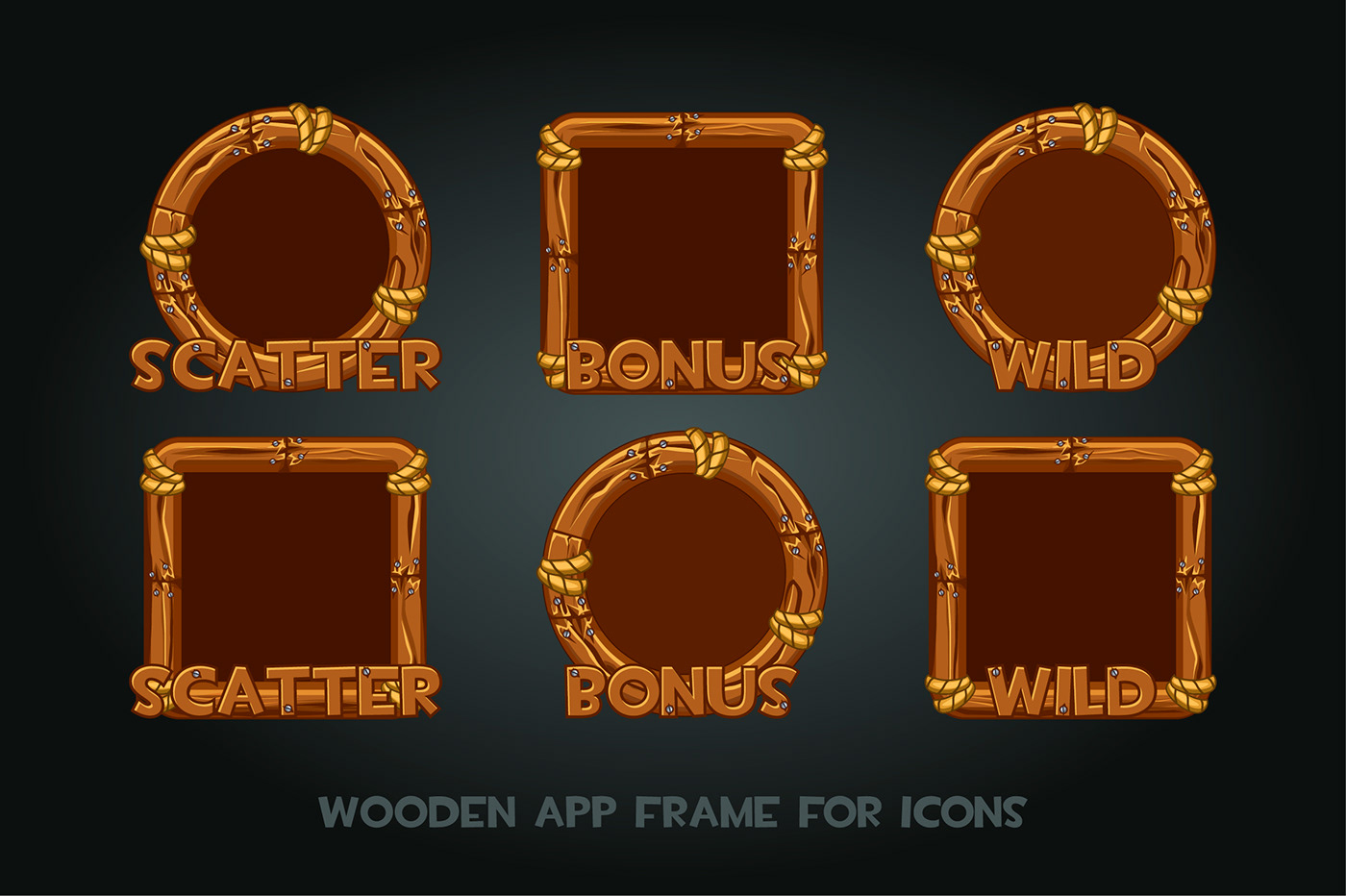 app frame game texture wood stone golgen Icon template button