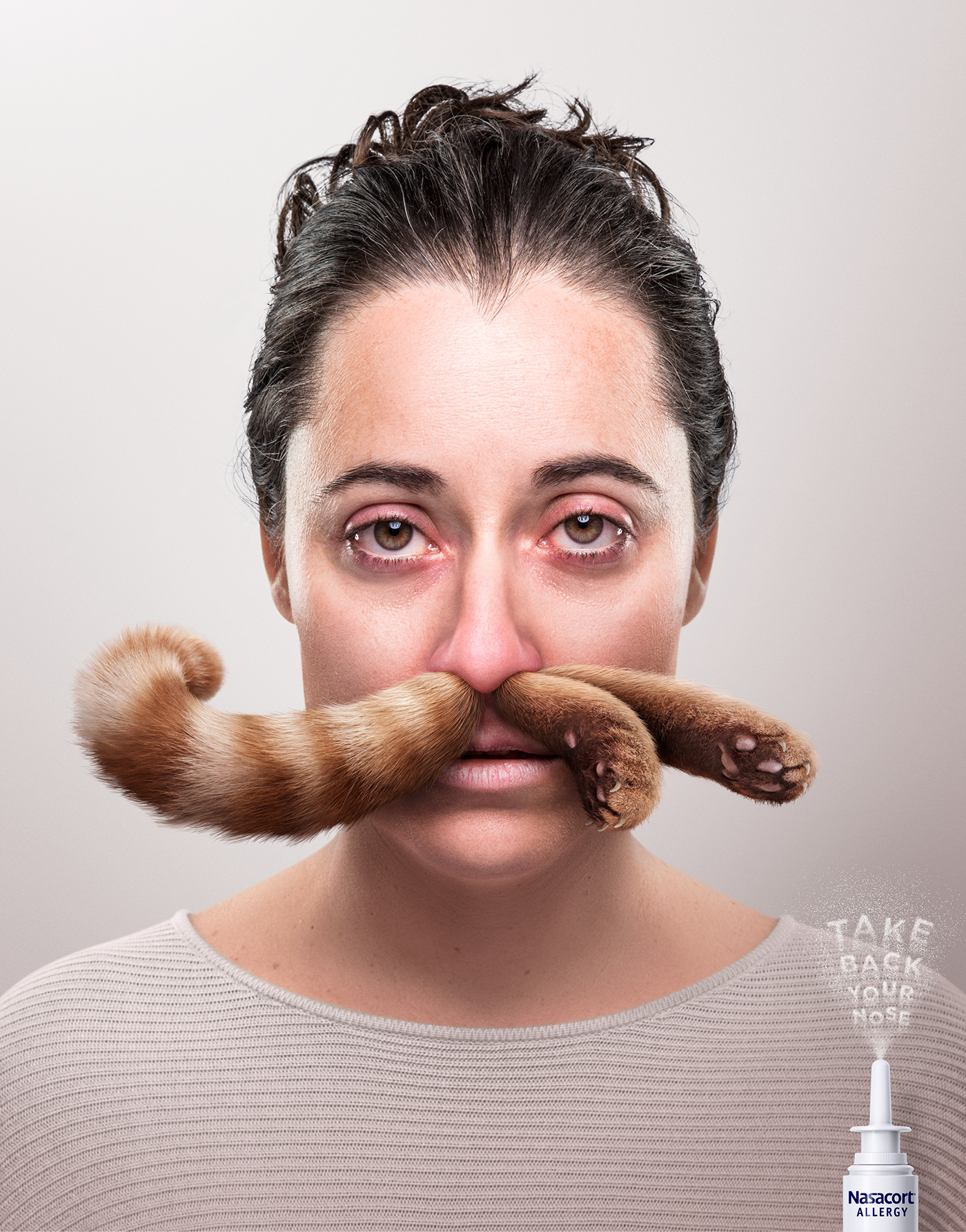 allergy portrait studio retouch ad Advertising  sneezing nose Ragweed Cat