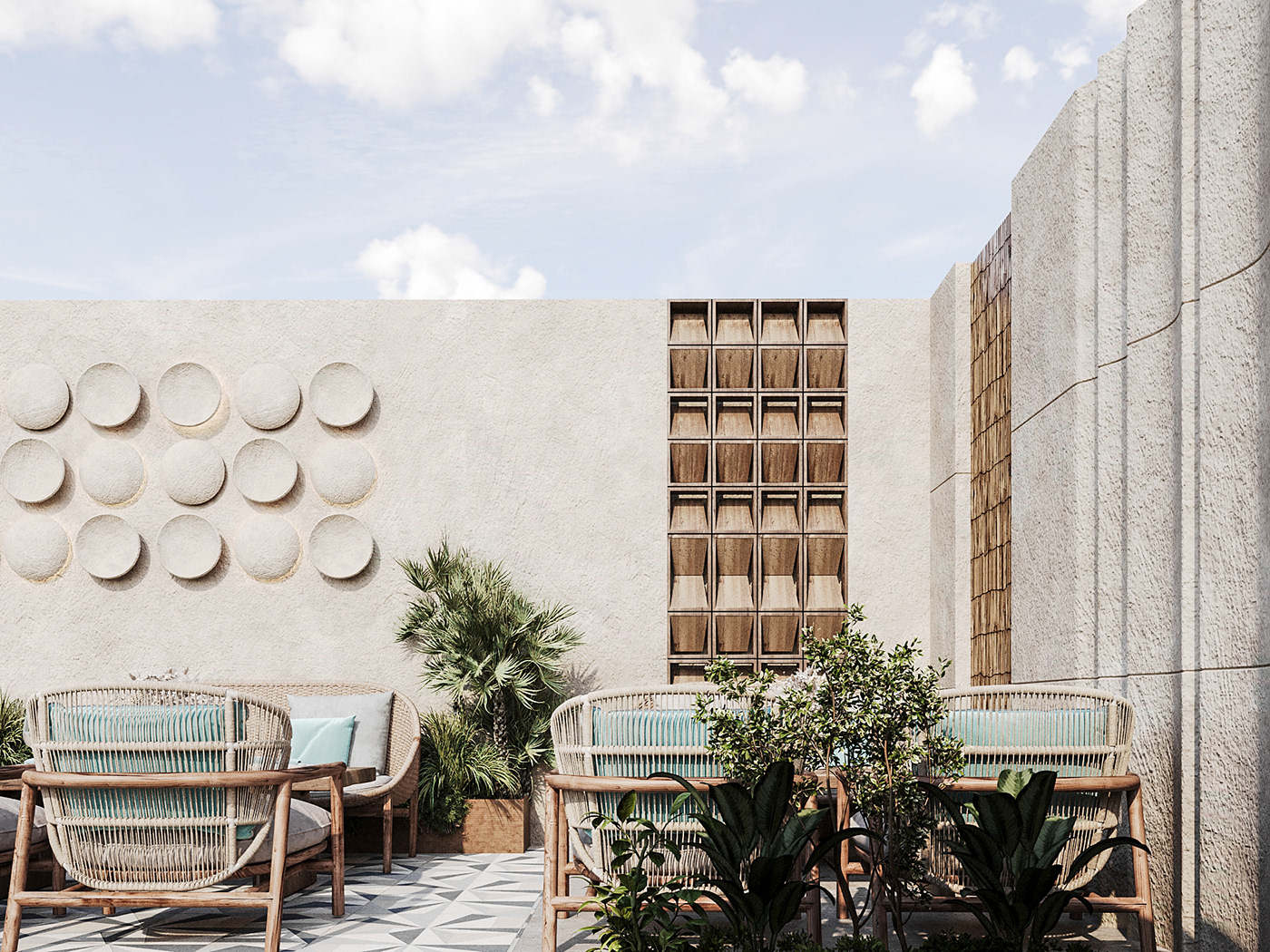 restaurant cafe Cafe design bohemian boho CGI visualization architecture exterior archviz