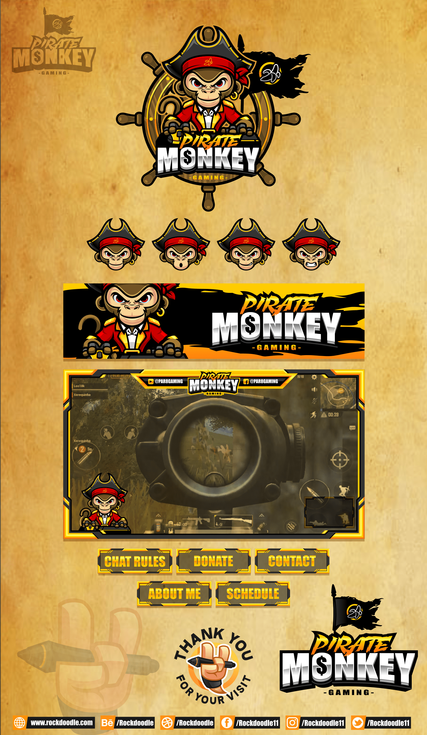 Cod esports Gaming logo monkey pubg rockdoodle stream Twitch vector