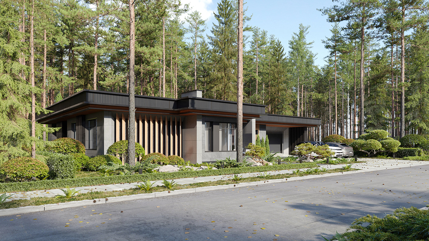 3ds max architecture archviz CGI corona exterior forest house Render visualization