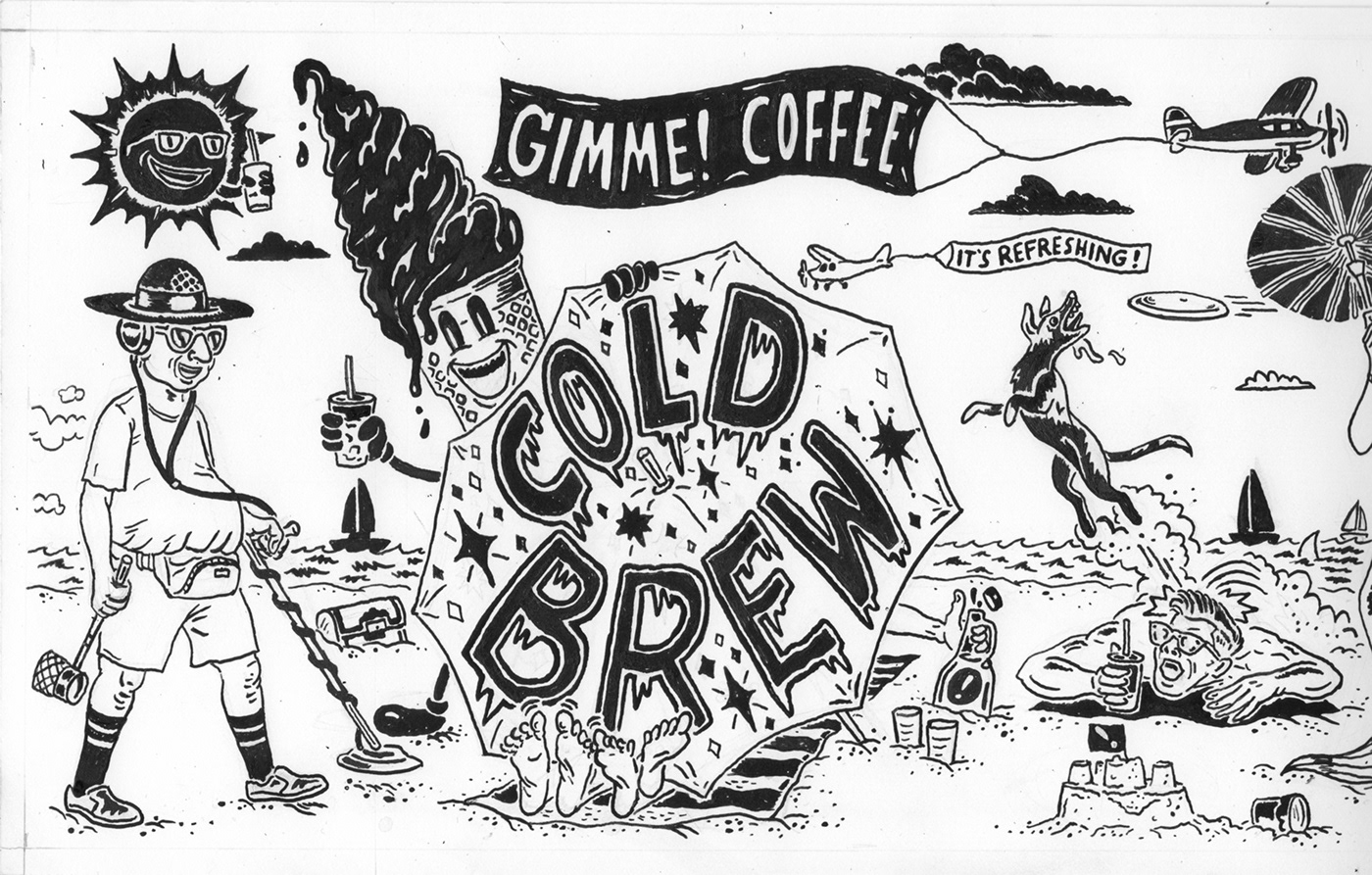 Coffee cold brew growler merchandise growler coney island beach new york city Brooklyn black and white