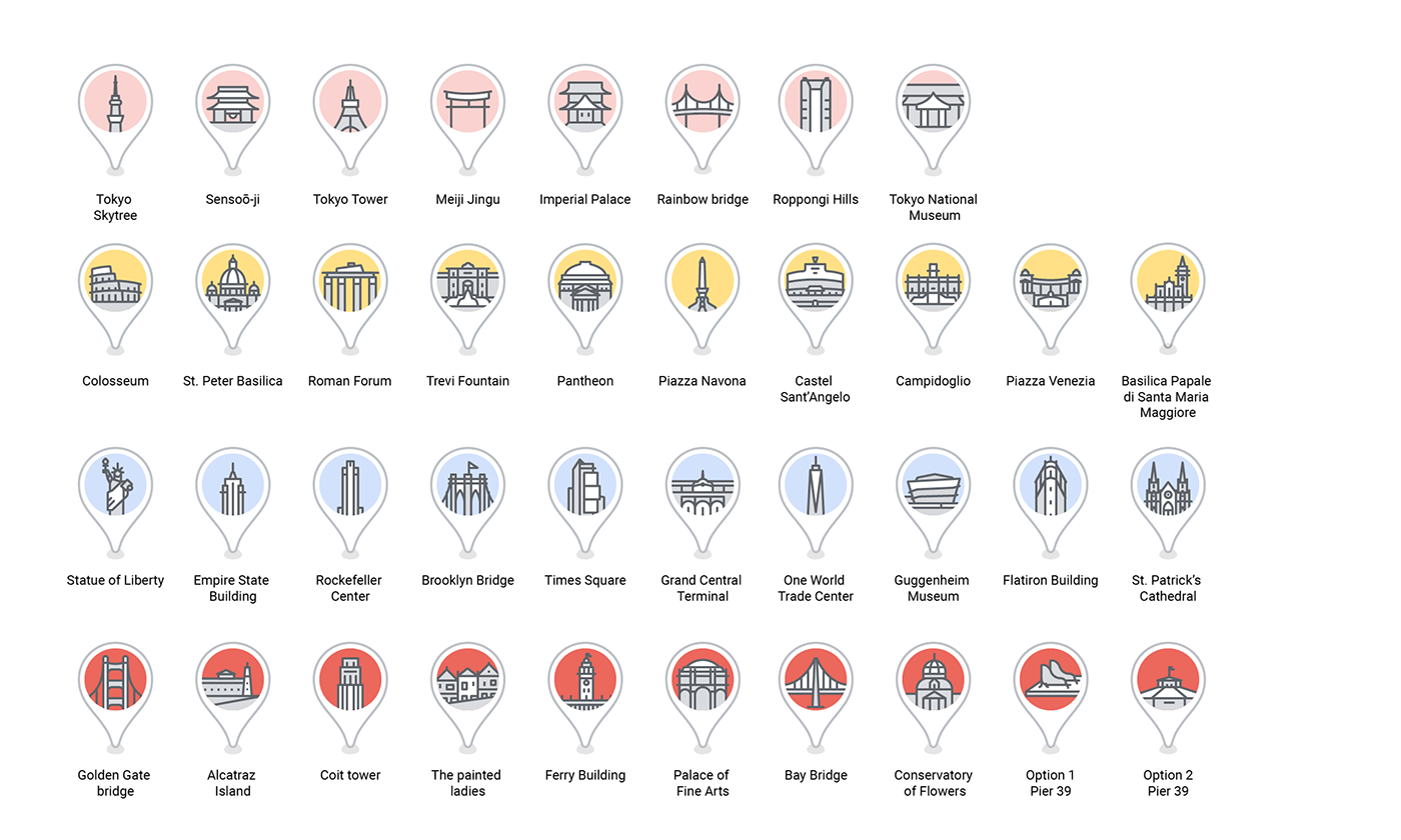 Icon icon design  iconography icons illustrations maps google maps map Landmark Travel