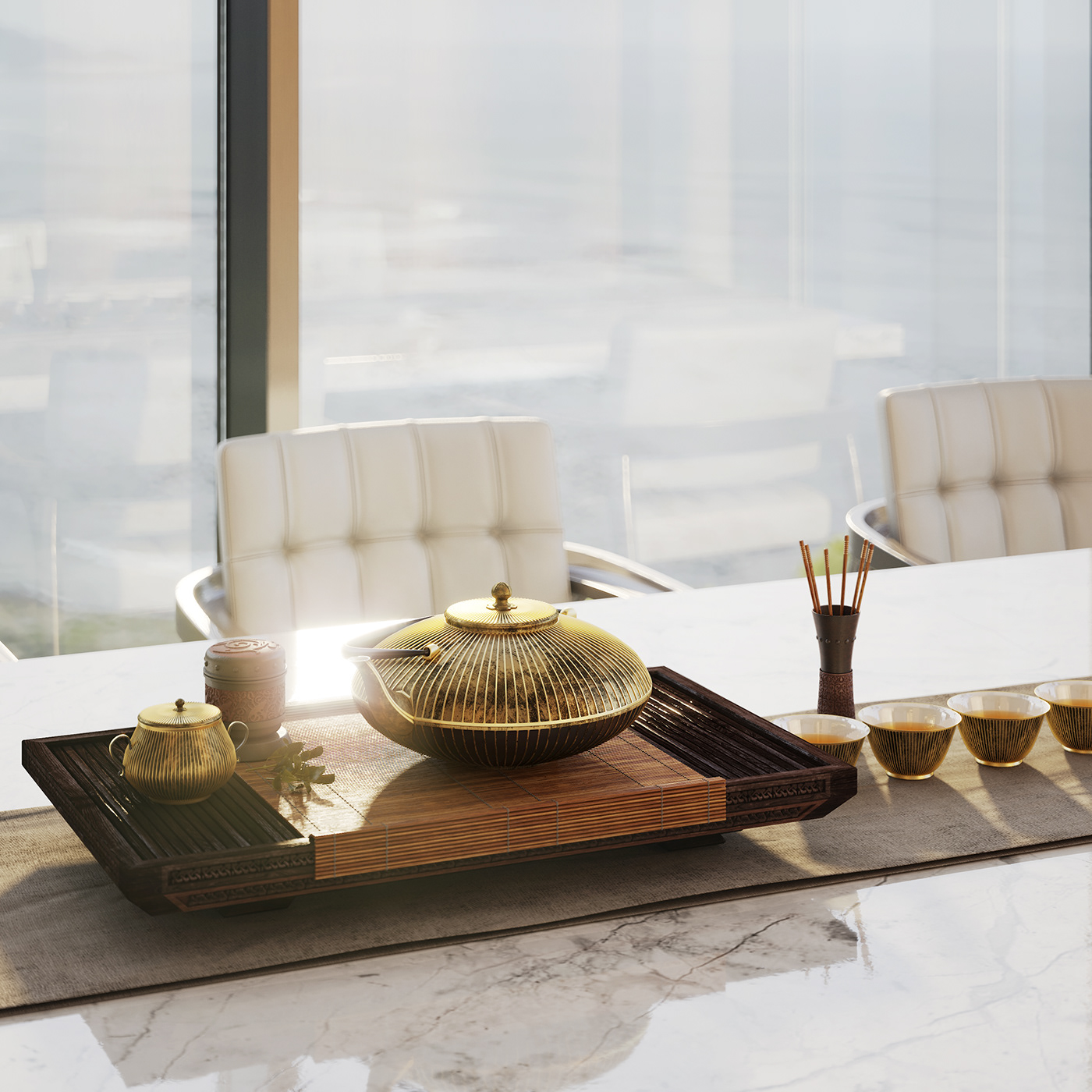 3dsmax architecture chinese CoronaRender  design Interior livingroom Render sea tea