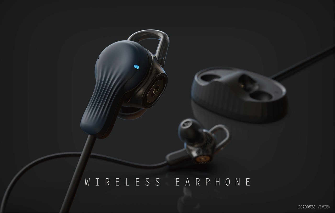 3D bluetooth earphones headphones industrial product design  Render