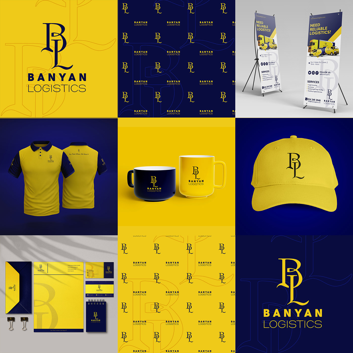 A Collage of some of the brand design for Banyan Logistics