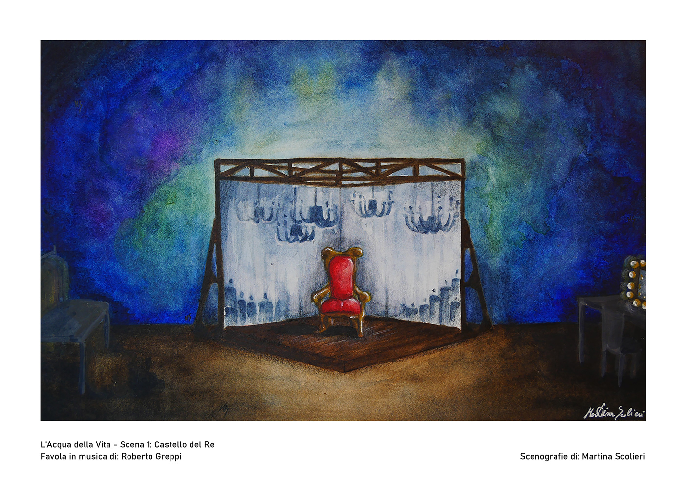scenography set design  Theatre opera painting   watercolor ILLUSTRATION  Drawing  sketch matite colorate