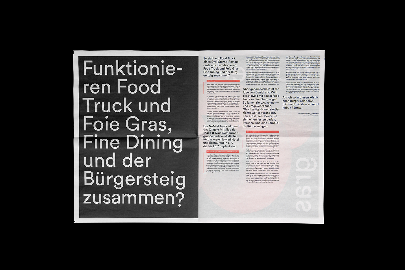food truck festival newspaper printed design black and white red print typo htwg konstanz magazin
