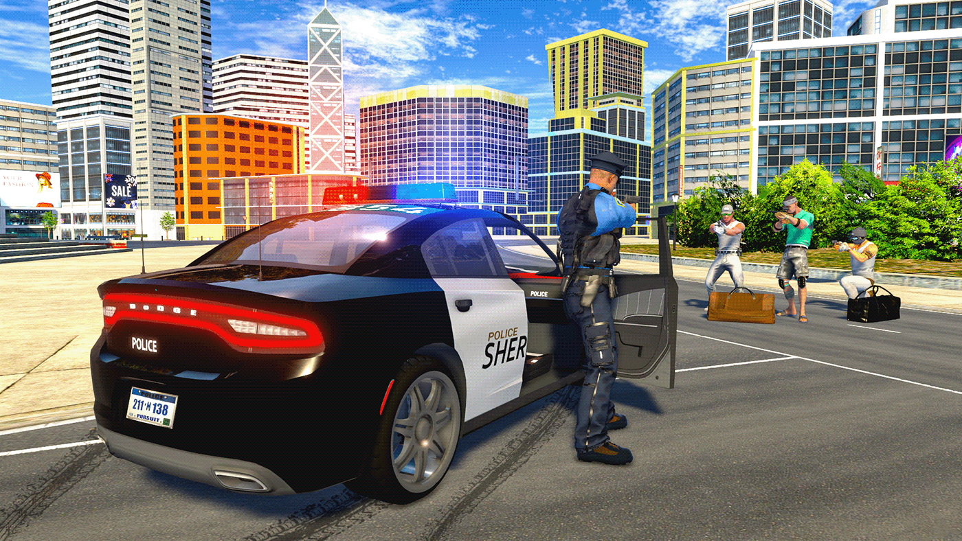 police chase UI/UX UX design game ss Environment design Game simulator police car game ss unity render