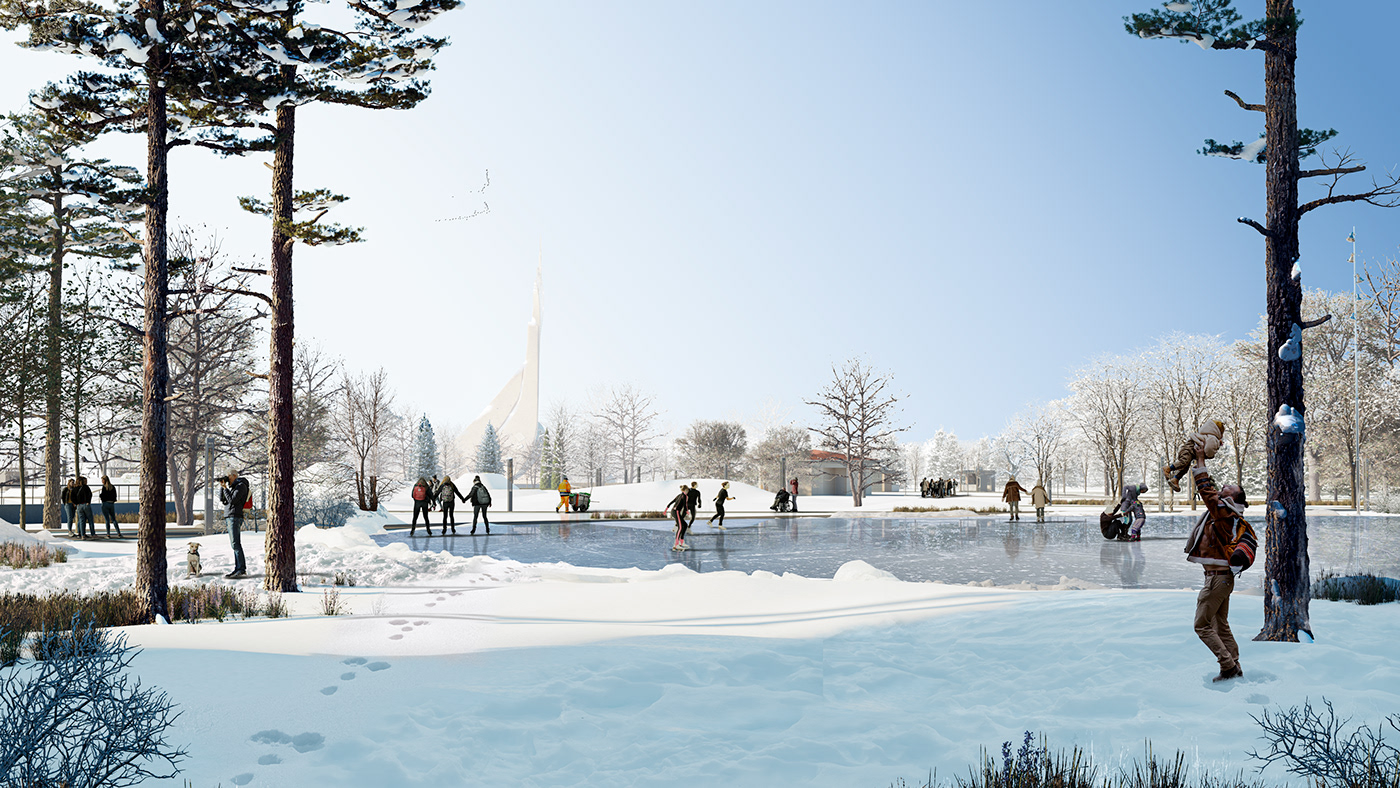 3D architect architecture happy iceskate modeling Render snow visualization winter