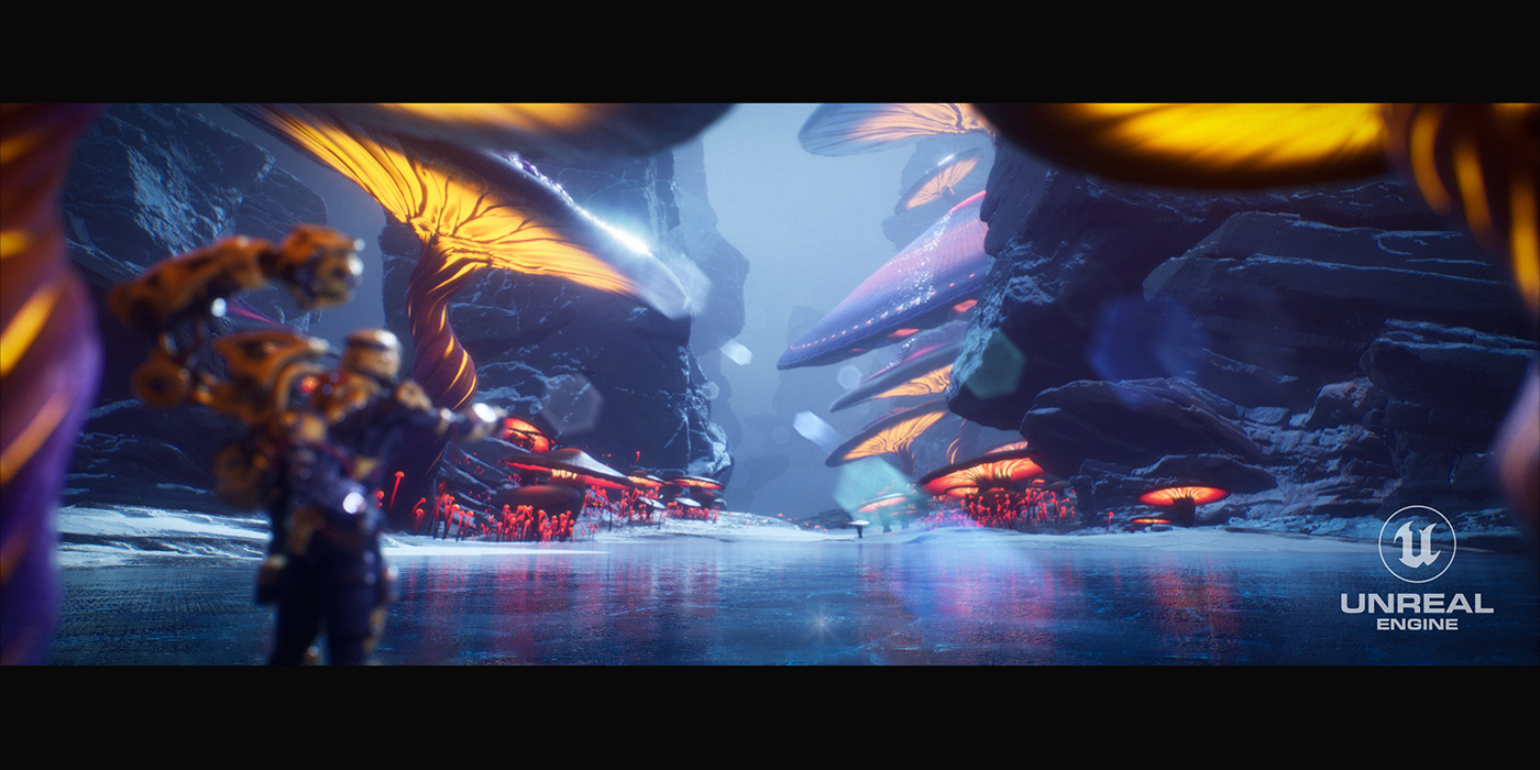 Unreal Engine 5 Unreal Engine 3D Scifi cinematic Render mushroom forest MegaScans Digital Art 