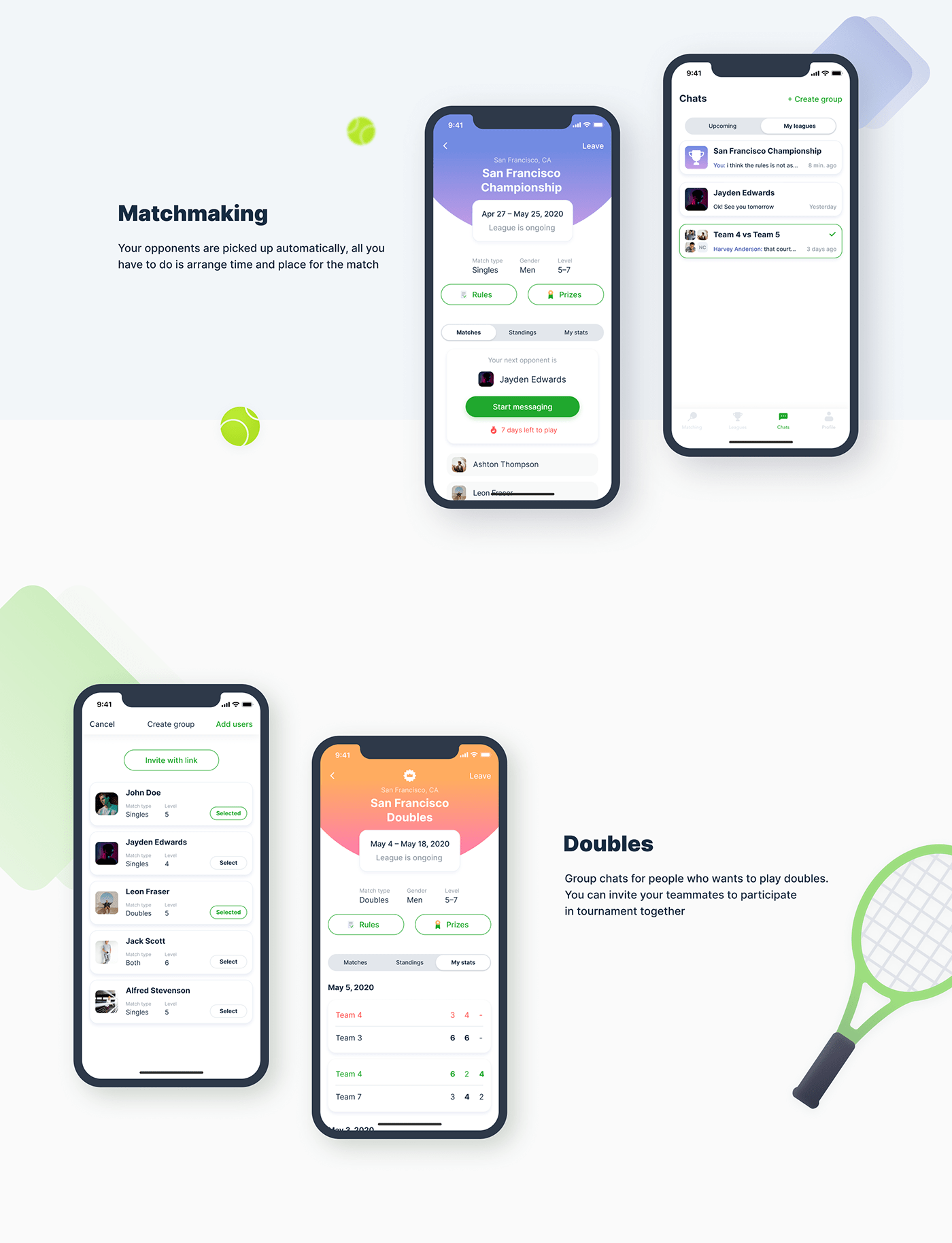 app ios mobile sports UI ux animation  Chat tennis sport