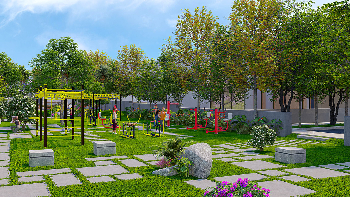 architecture Commonspace Landscape Playzone for kids Render seating area visualization