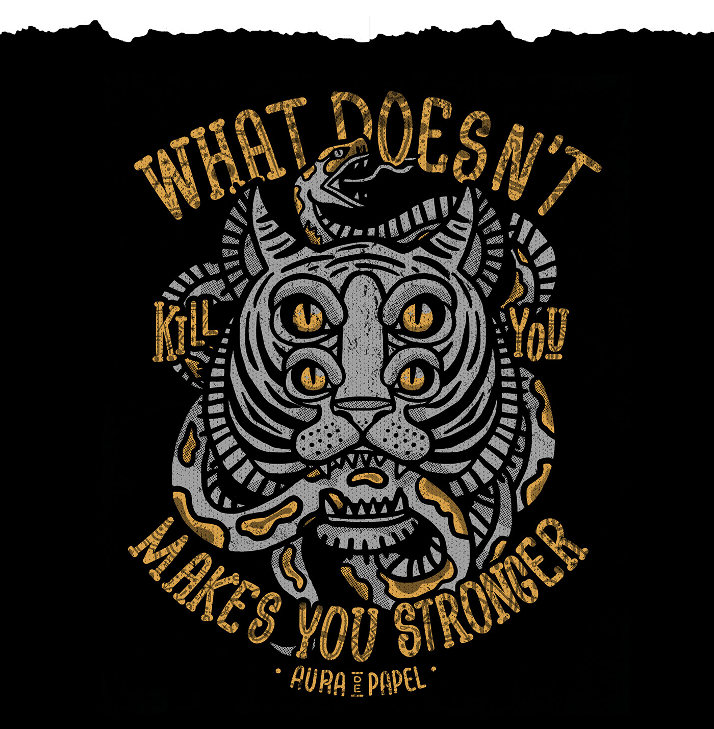 ilustracion moda tiger STONGER black tshirt serigrafia power