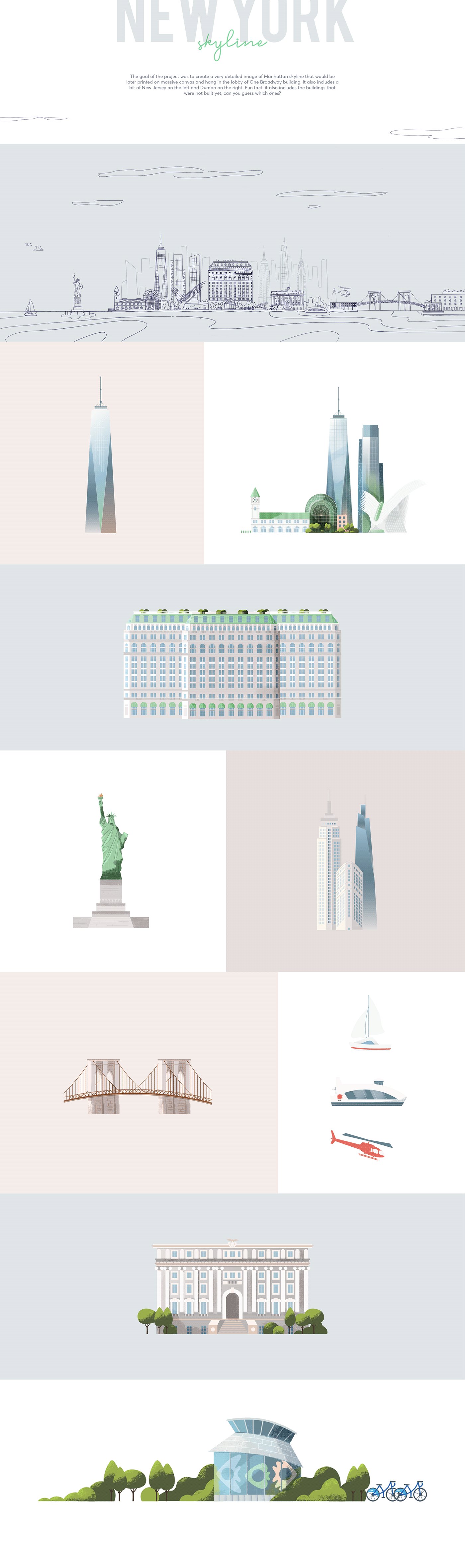 ILLUSTRATION  New York nyc usa skyline Manhattan Dumbo Brooklyn detail sketch