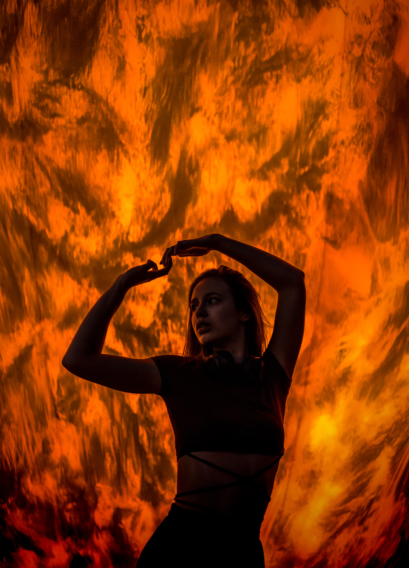 fiery fire girl model night photoshoot portrait portraits sensual woman