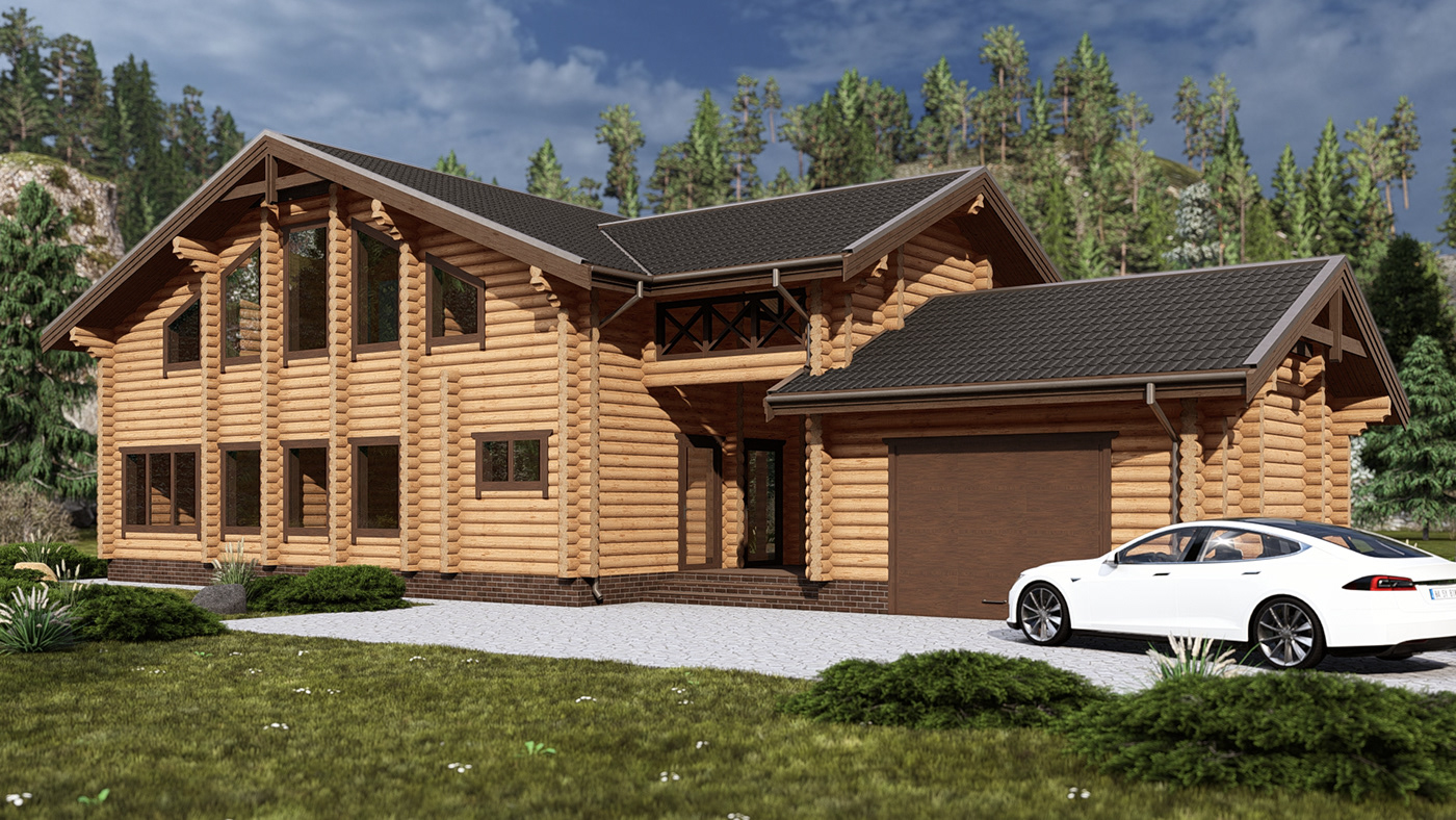 house architecture Render visualization interior design  exterior 3D wooden design mansion