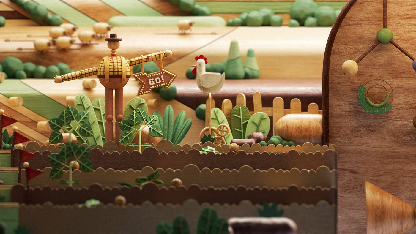 3D Render animation  wood arcade agriculture Nature farm game animals
