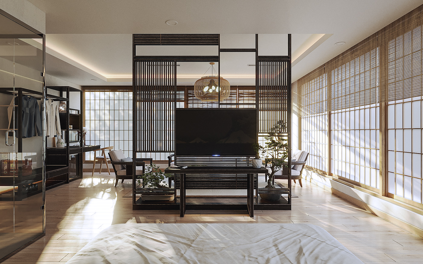 apartment architecture archviz fuji interior design  japanese style nhatrang