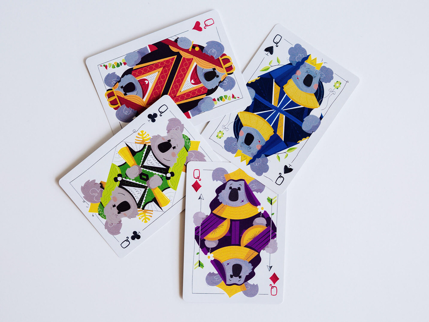 Deck of cards with illustrated koala characters