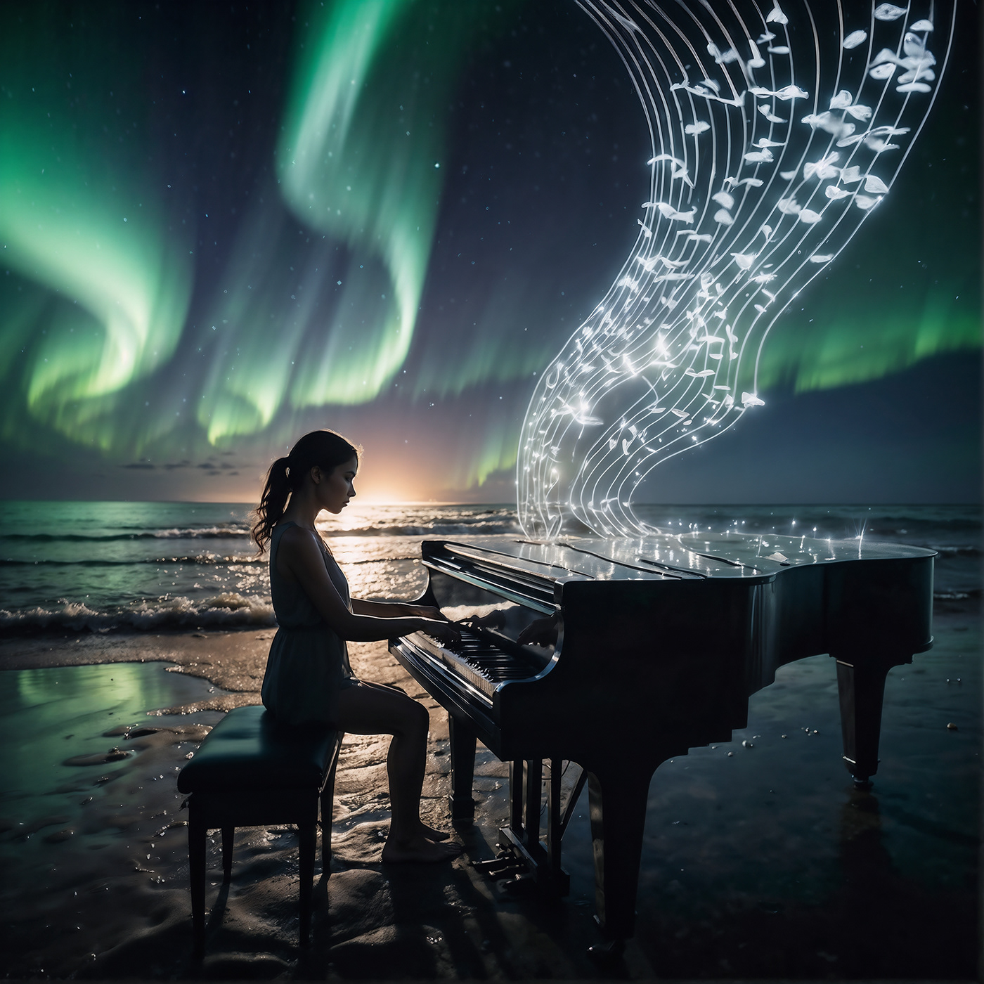 celestial sonata woman music Piano Digital Art  ai generated art